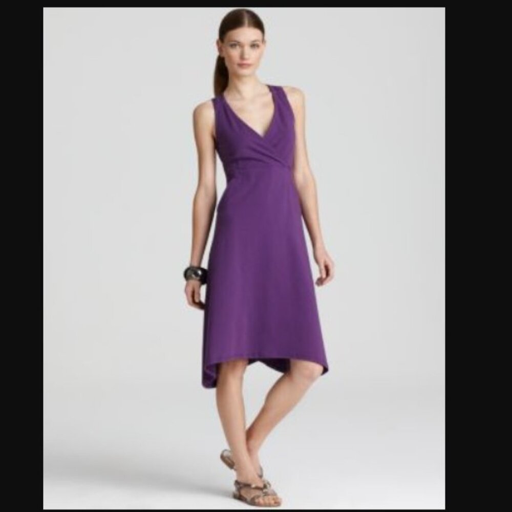 EILEEN FISHER Size Small Purple Organic Cotton Surplice Scarf Tank Dress